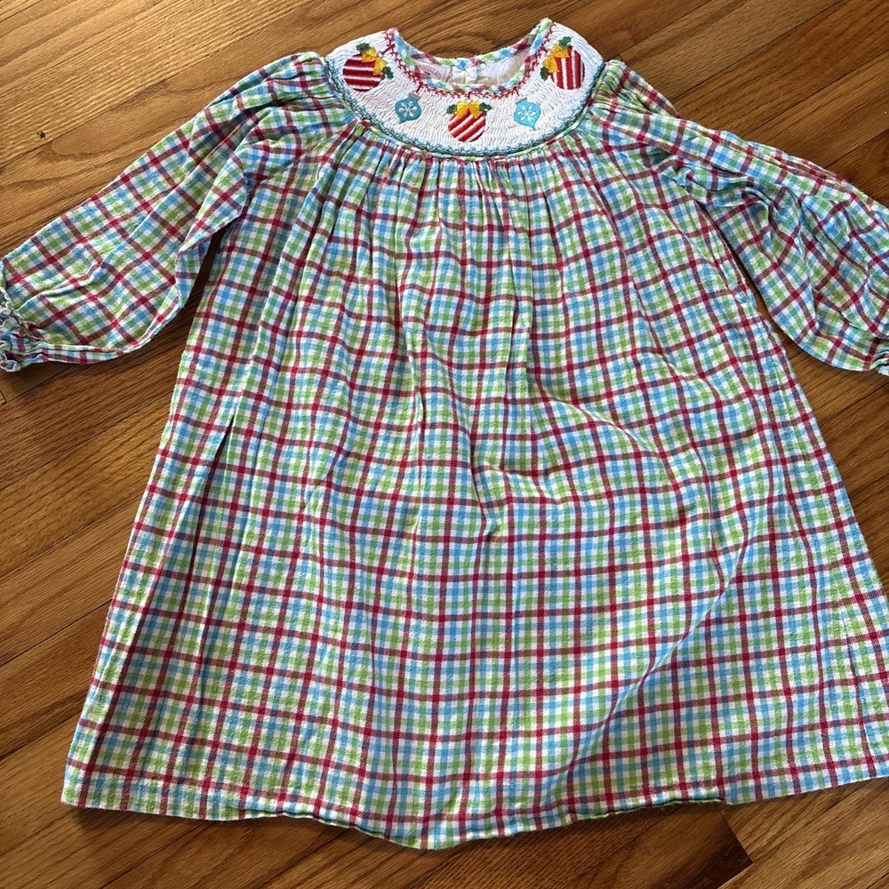 MARMELLATA Girls Size 4t Smocked Embroidered Christmas Ornaments Dress Gingham